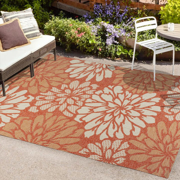 Zinnia Modern Floral Textured Weave Indoor/outdoor Area Rug